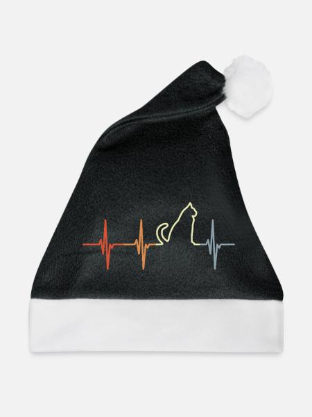Katze Herzschlag Retro Look - Weihnachtsmütze - Schwarz/Weiß