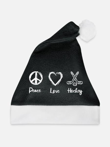 Peace Love Hockey - Weihnachtsmütze - Schwarz/Weiß
