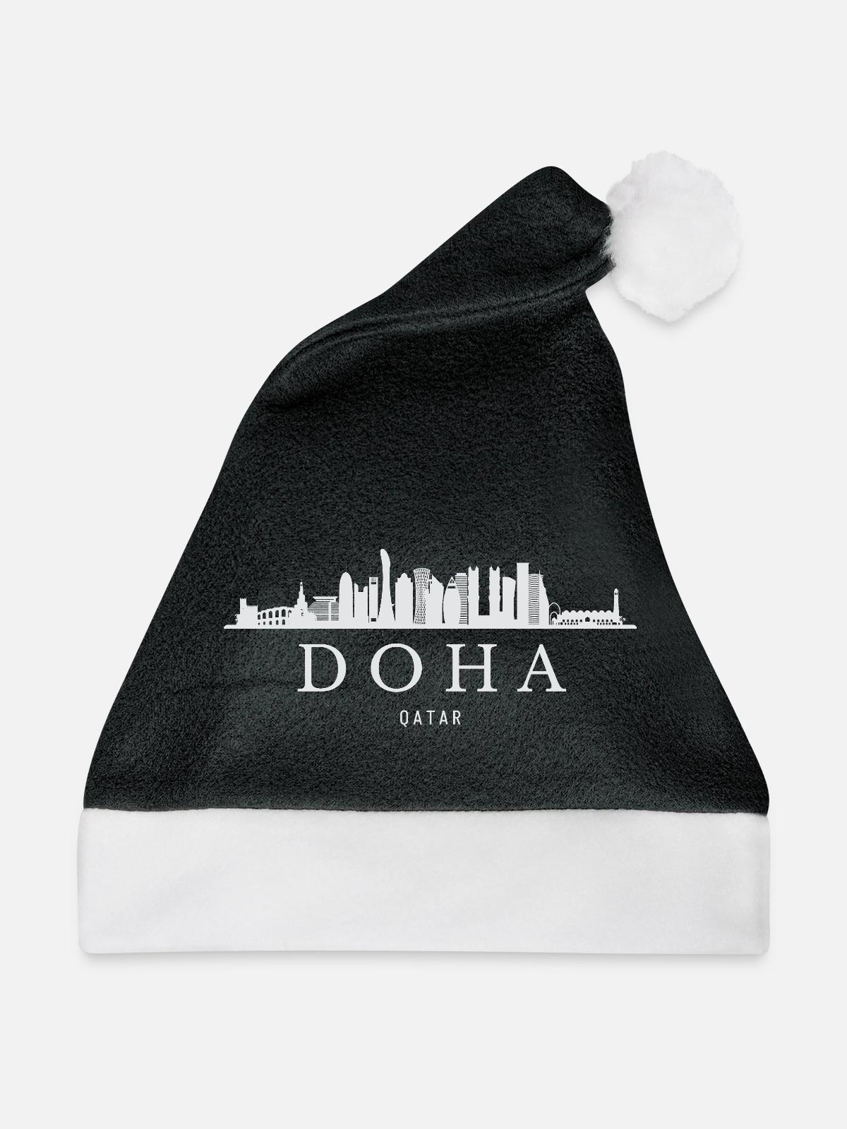 Skyline von Doha, Doha Katar - Weihnachtsmütze - Schwarz/Weiß - Vorne