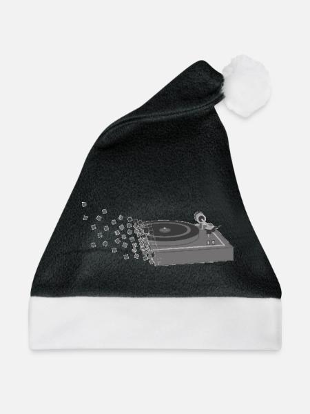 Plattenspieler Pixelart - Weihnachtsmütze - Schwarz/Weiß - Vorne