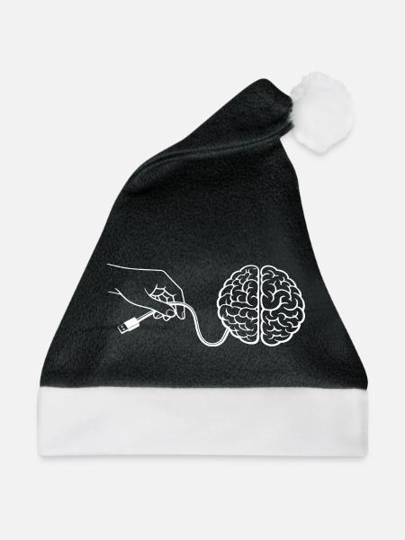 Gehirn Kopf Kabel Anschluss Künstliche Intelligenz - Weihnachtsmütze - Schwarz/Weiß - Vorne