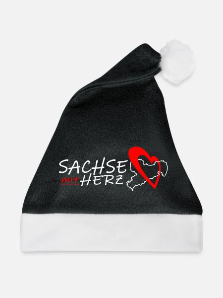 Sachse mit Herz - Herzschlag - Weihnachtsmütze - Schwarz/Weiß - Vorne