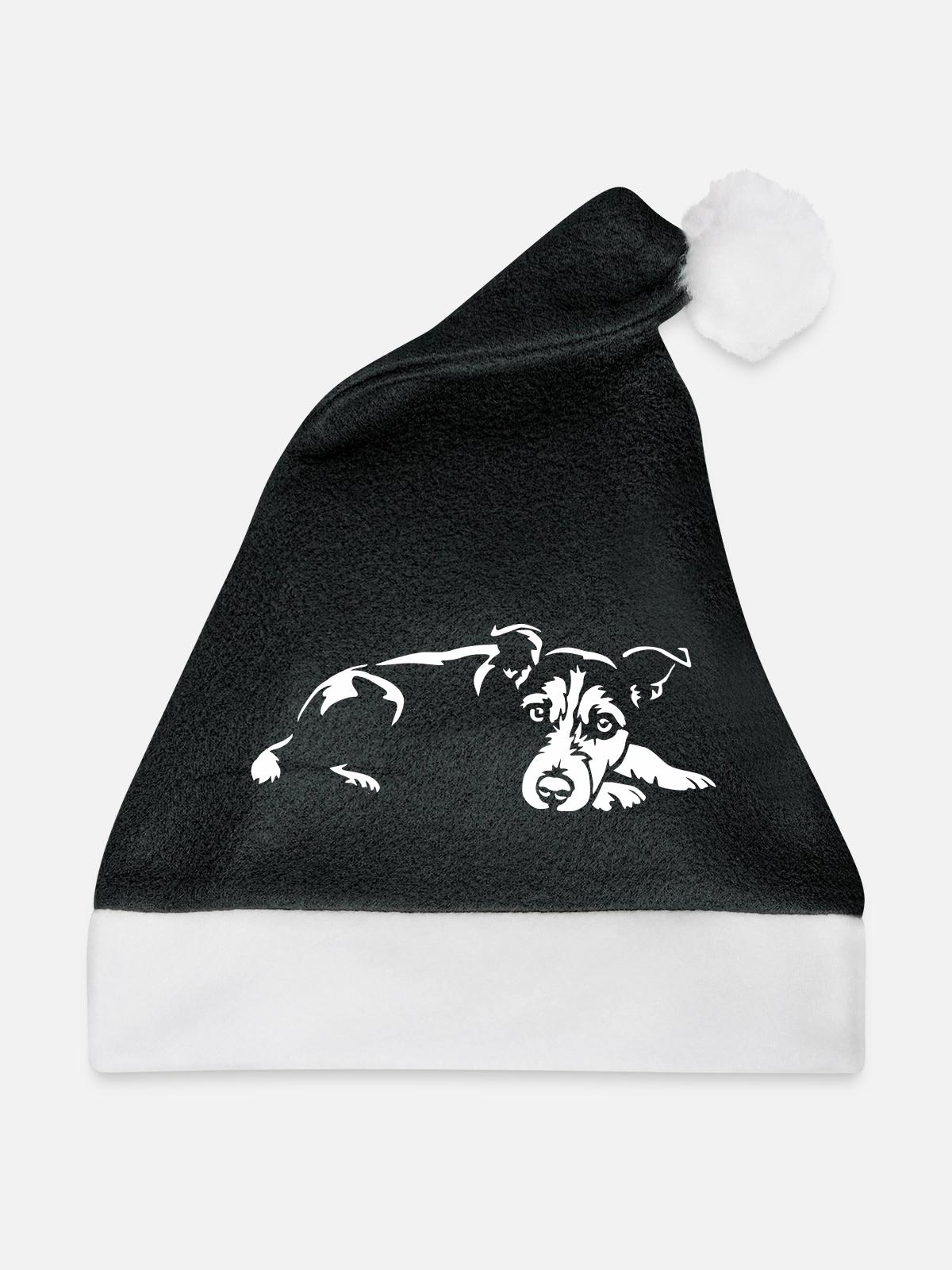 Jack Russell Terrier "Black Edition" - Weihnachtsmütze - Schwarz/Weiß - Vorne