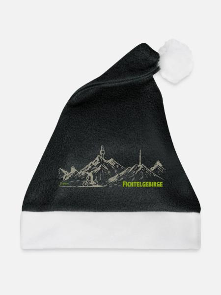 Fichtelgebirge Zeichnung mit Kösseine Schneeberg - Weihnachtsmütze - Schwarz/Weiß