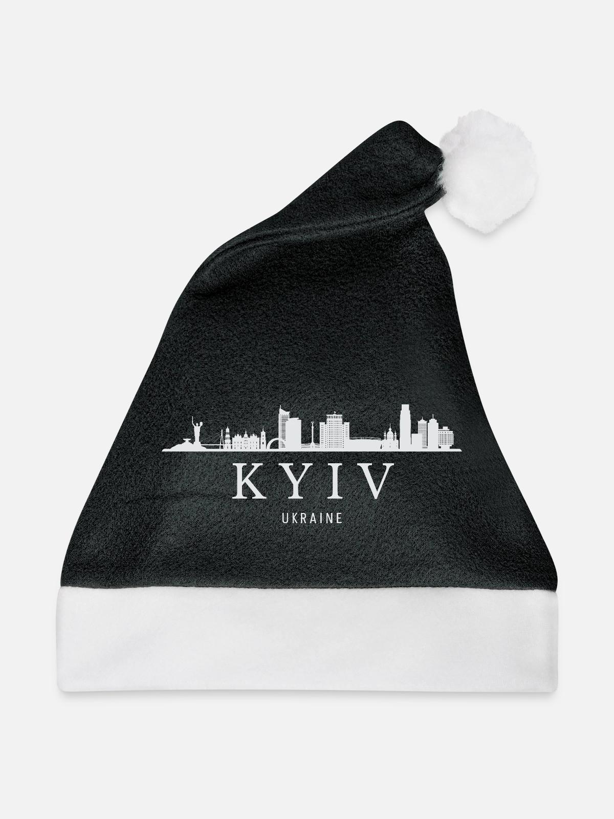 Skyline von Kiew, Kiew, Ukraine - Weihnachtsmütze - Schwarz/Weiß - Vorne