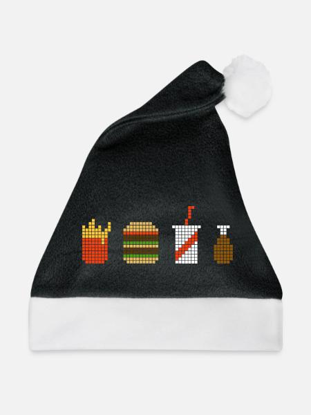 Pixel Fastfood - Weihnachtsmütze - Schwarz/Weiß