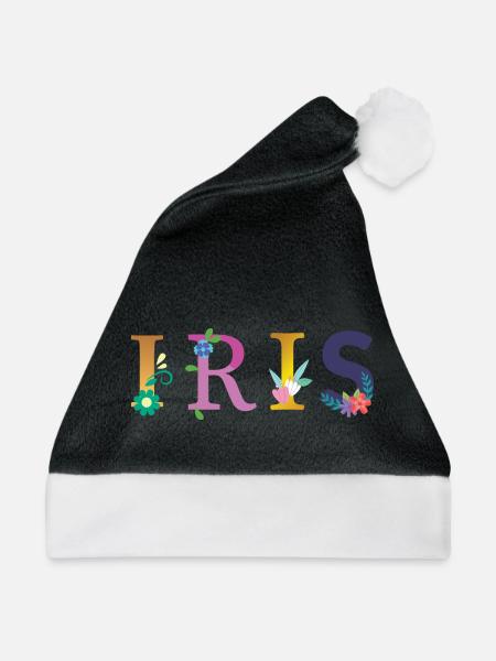 IRIS Name mit Blumen geschmückt - Weihnachtsmütze - Schwarz/Weiß