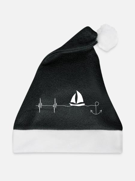 Herzschlag Segeln, Segelboot - Weihnachtsmütze - Schwarz/Weiß