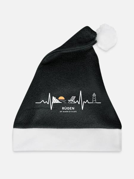 Rügen Herzschlag Ostsee Liebe - Weihnachtsmütze - Schwarz/Weiß - Vorne