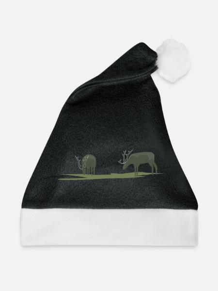 Elche oder Hirsche am Grasen - Weihnachtsmütze - Schwarz/Weiß