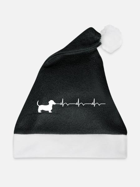 Dackel EKG Herzschlag - Weihnachtsmütze - Schwarz/Weiß