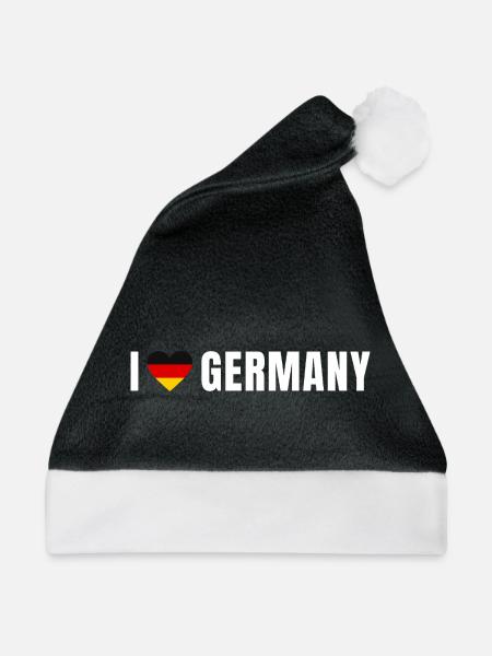 Germany Herz – Deutschland Flaggenherz - Weihnachtsmütze - Schwarz/Weiß - Vorne