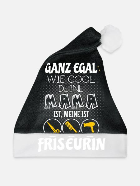 Kinder T-Shirt - Meine Mama ist Friseurin - Weihnachtsmütze - Schwarz/Weiß - Vorne