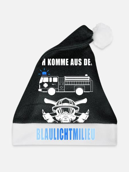 Ich komme aus dem Blaulichtmilieu Feuerwehr Spruch - Weihnachtsmütze - Schwarz/Weiß