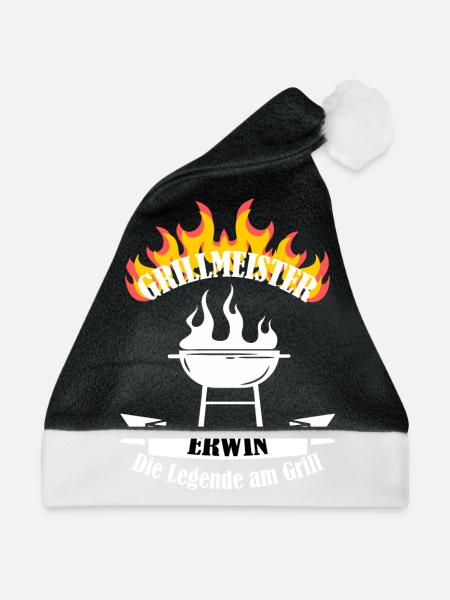 Grillmeister Erwin lustiger Spruch Vorname - Weihnachtsmütze - Schwarz/Weiß - Vorne