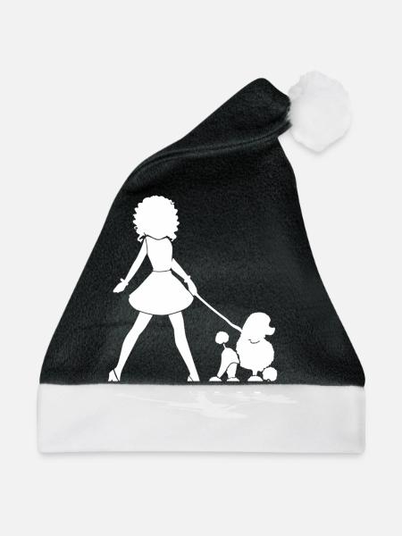 Gassi mit Pudel - Weihnachtsmütze - Schwarz/Weiß - Vorne
