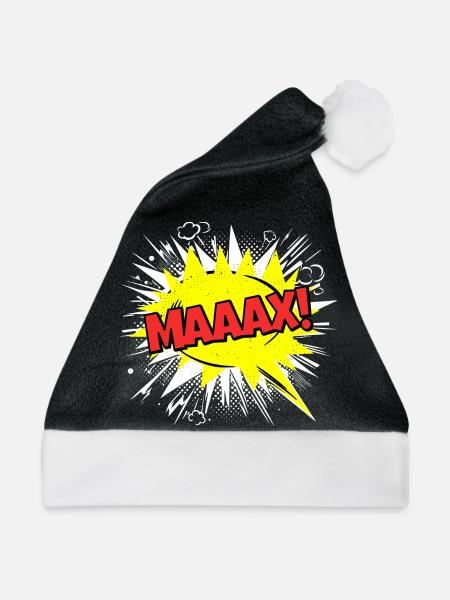 Max Name Lustige Sprechblase Maaax! - Weihnachtsmütze - Schwarz/Weiß - Vorne