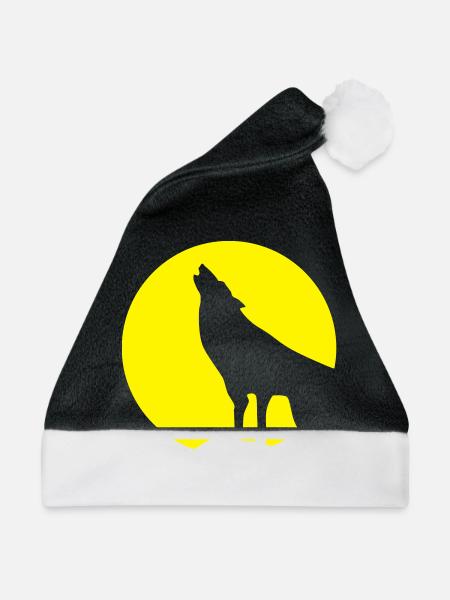 Wolf und Vollmond - Weihnachtsmütze - Schwarz/Weiß