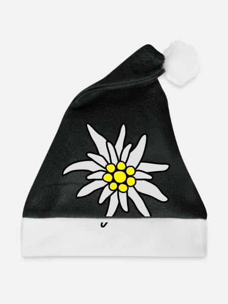 Blüte, Edelweiß - Weihnachtsmütze - Schwarz/Weiß