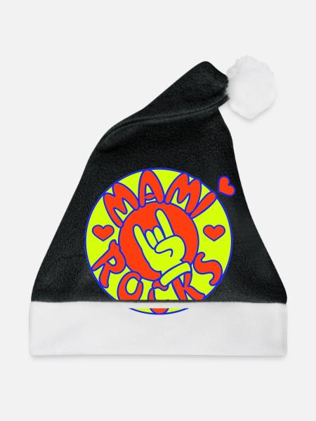 mami rocks (Kreis, 3c) - Weihnachtsmütze - Schwarz/Weiß