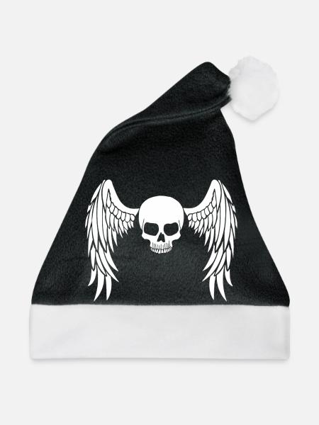 Weißer geflügelter Schädel - Weihnachtsmütze - Schwarz/Weiß - Vorne