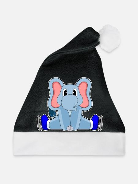 Elefant Eislaufen Schlittschuhe - Weihnachtsmütze - Schwarz/Weiß