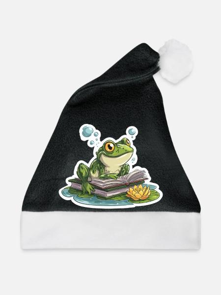 Frosch-Lese-Teich-Bibliothekar-Humor-Lesung - Weihnachtsmütze - Schwarz/Weiß