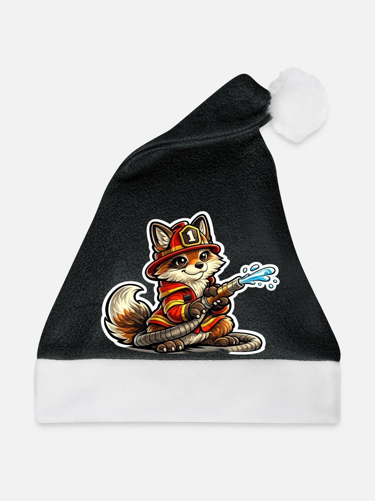 Fuchs Feuerwehrheld im Einsatz - Weihnachtsmütze - Schwarz/Weiß - Vorne
