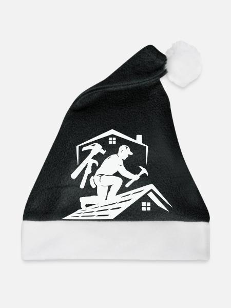 Dachdecker Silhouette am Dach - Weihnachtsmütze - Schwarz/Weiß - Vorne