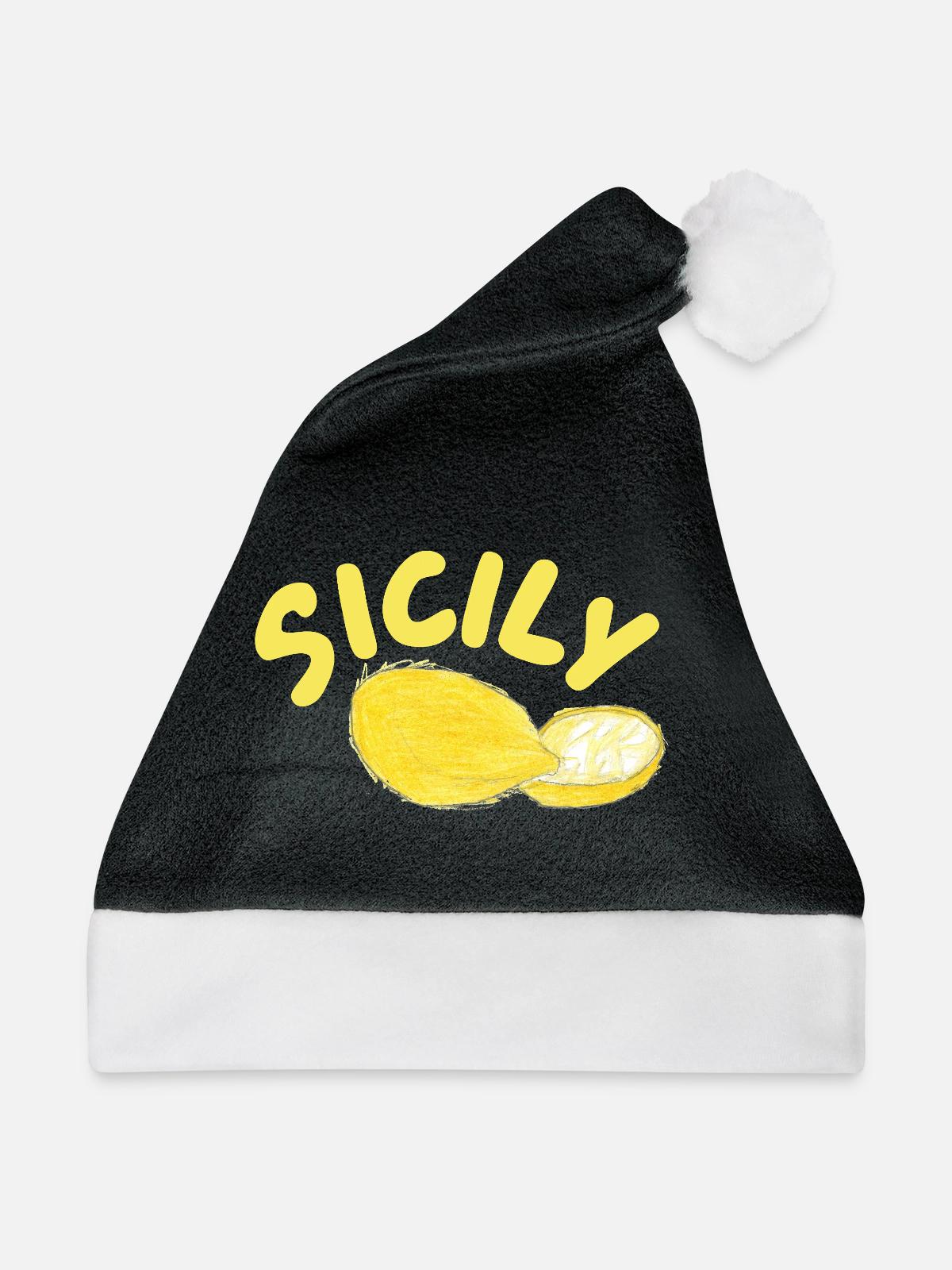 Sicily Zitronen Illustration - Sicily - Weihnachtsmütze - Schwarz/Weiß - Vorne