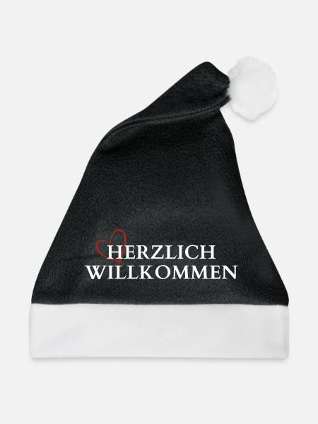 Herzlich Willkommen Herz Liebe - Weihnachtsmütze - Schwarz/Weiß - Vorne