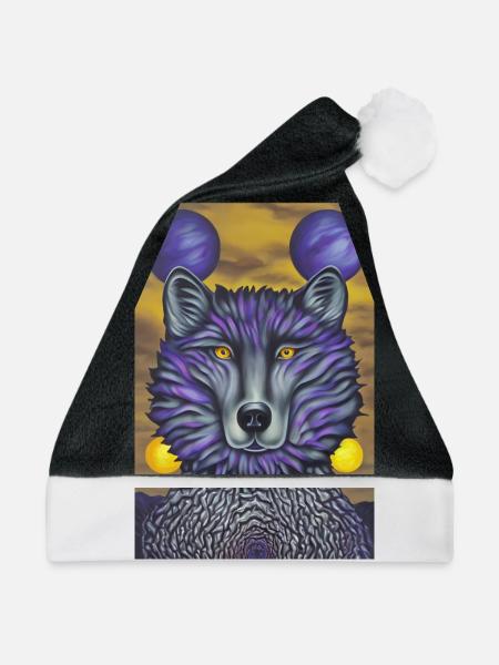 Wolf mit Mond - Weihnachtsmütze - Schwarz/Weiß