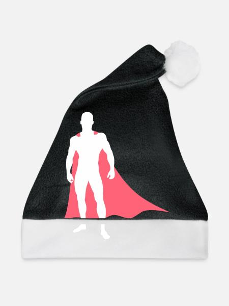 Superheld mit Umhang - Weihnachtsmütze - Schwarz/Weiß - Vorne