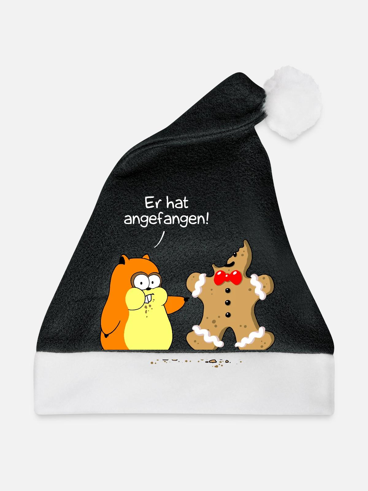 Hamster vs. Lebkuchenmann (whiteline) - Weihnachtsmütze - Schwarz/Weiß - Vorne