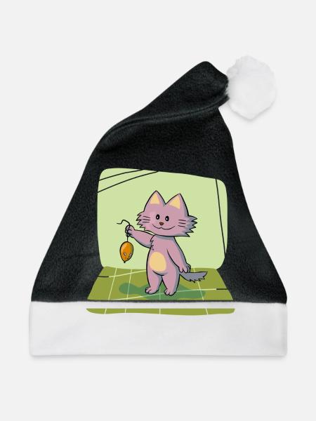 Katze mit Maus - Weihnachtsmütze - Schwarz/Weiß