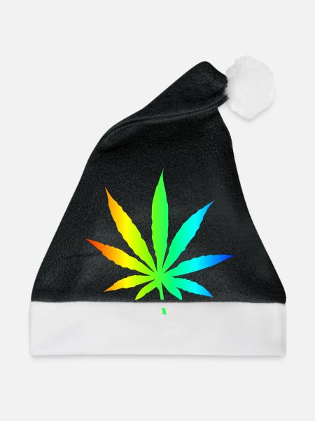 Marihuana-Blatt-Regenbogen - Weihnachtsmütze - Schwarz/Weiß