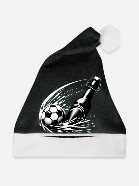 Flasche spielt Fußball | Kickende Bierflasche - Weihnachtsmütze - Schwarz/Weiß