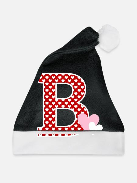 Buchstabe B Herz - Weihnachtsmütze - Schwarz/Weiß - Vorne