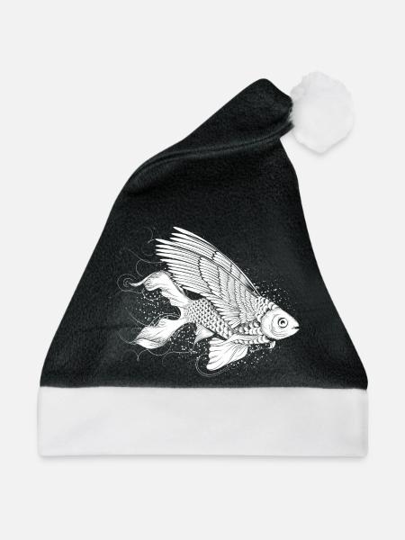 Fantasievoller Fisch mit Flügeln - Weihnachtsmütze - Schwarz/Weiß