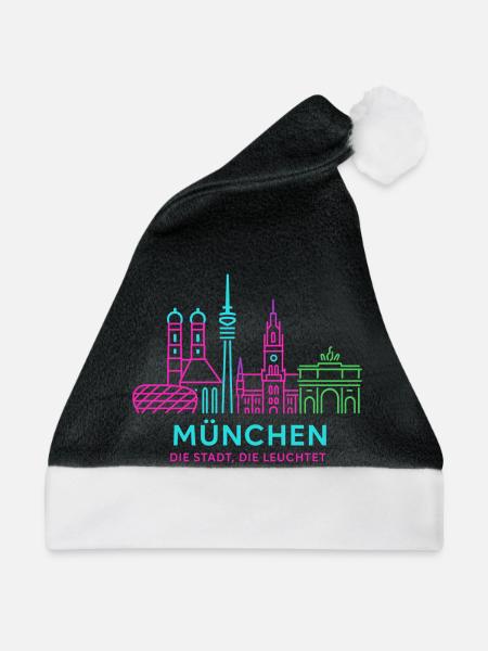 München Neon Skyline - Weihnachtsmütze - Schwarz/Weiß