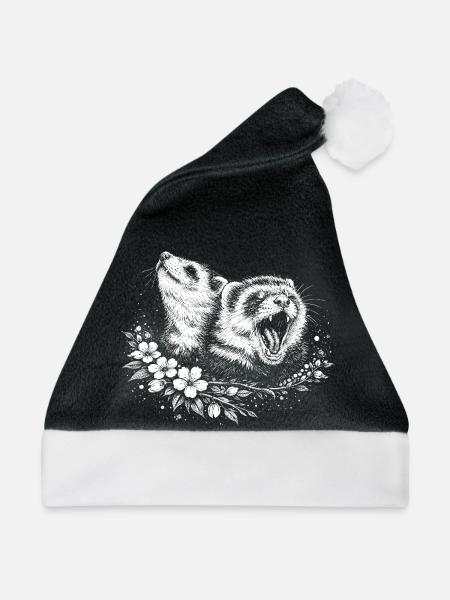 Frettchen im Blumenkreis - Weihnachtsmütze - Schwarz/Weiß
