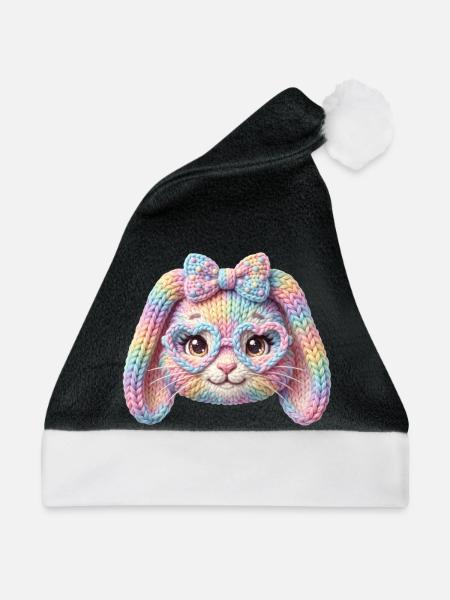 Hase Herzbrille Häschen Pastell Regenbogen Ostern - Weihnachtsmütze - Schwarz/Weiß - Vorne