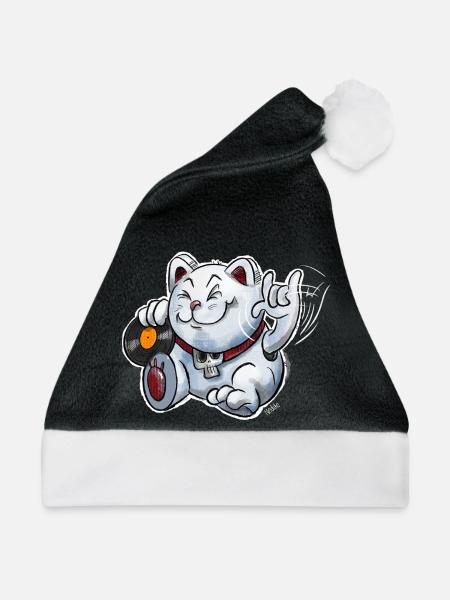 Heavy Metal Maneki-Neko (Winkekatze) - Weihnachtsmütze - Schwarz/Weiß