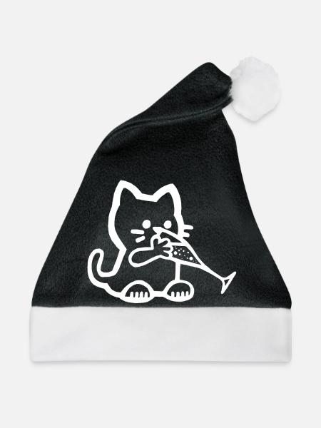 Thirsty Kitten (Weiß) - Weihnachtsmütze - Schwarz/Weiß