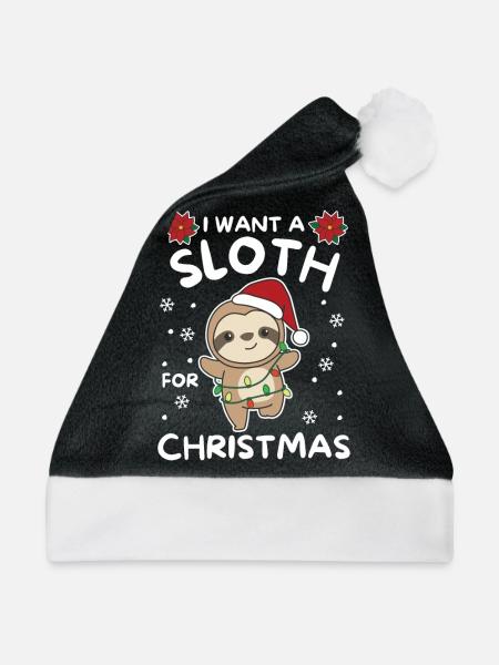 Ich will ein Faultier zu Weihnachten süße Faultier - Weihnachtsmütze - Schwarz/Weiß