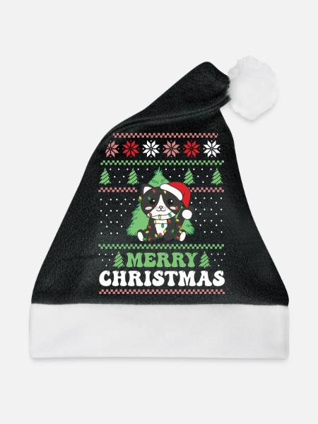 Merry Christmas retro ugly christmas Katze - Weihnachtsmütze - Schwarz/Weiß
