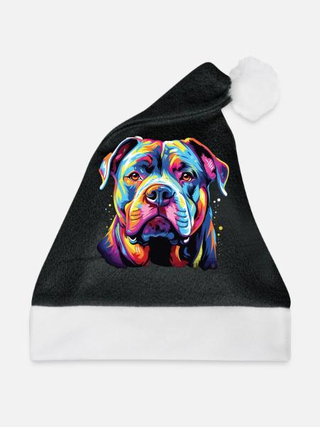 Wasserfarben Farbenfroher American Bulldog - Weihnachtsmütze - Schwarz/Weiß
