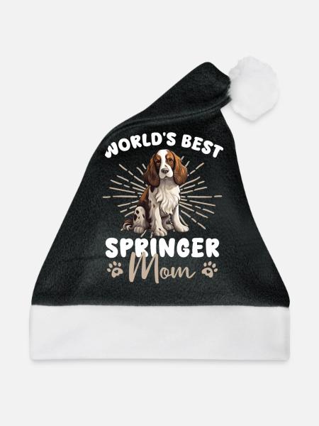 English Springer Spaniel Groovy Springer Mom - Weihnachtsmütze - Schwarz/Weiß - Vorne