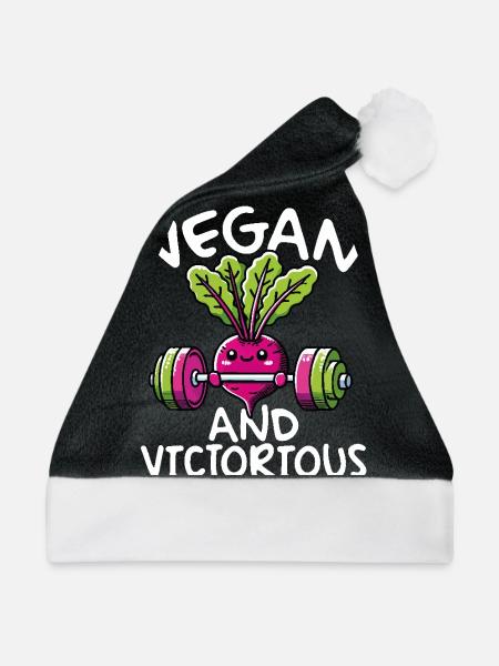Vegane Und Siegreiche Lustige Pflanzliche Fitness - Weihnachtsmütze - Schwarz/Weiß - Vorne