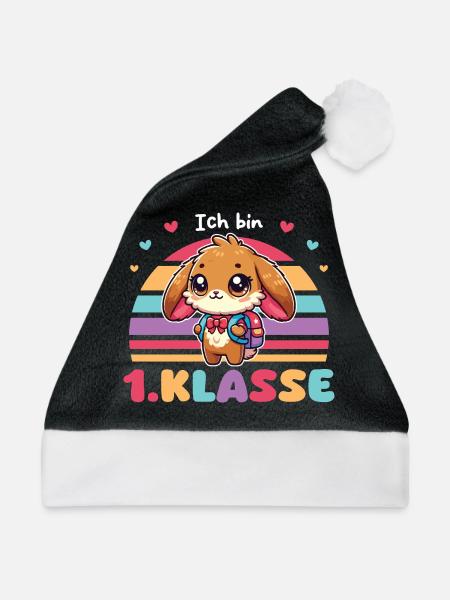 Endlich Schulkind süßes Einhorn zur Einschulung - Weihnachtsmütze - Schwarz/Weiß - Vorne